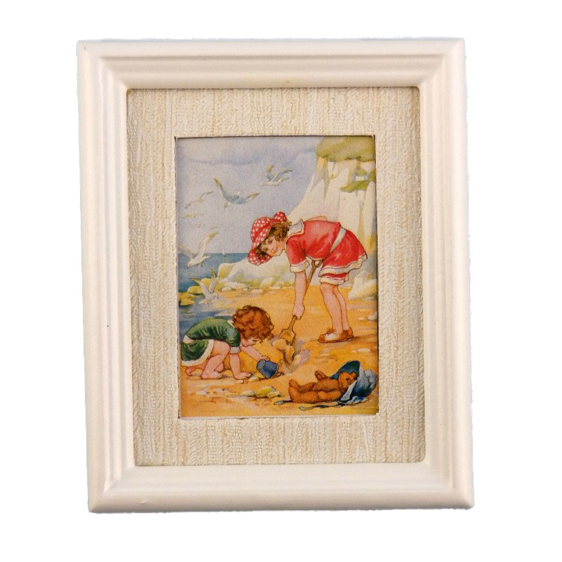 Dolls House Miniature Day at the Beach Picture Painting White Frame