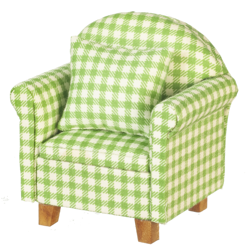 Dolls House Green Gingham Check Armchair 1:12 Living Room Furniture