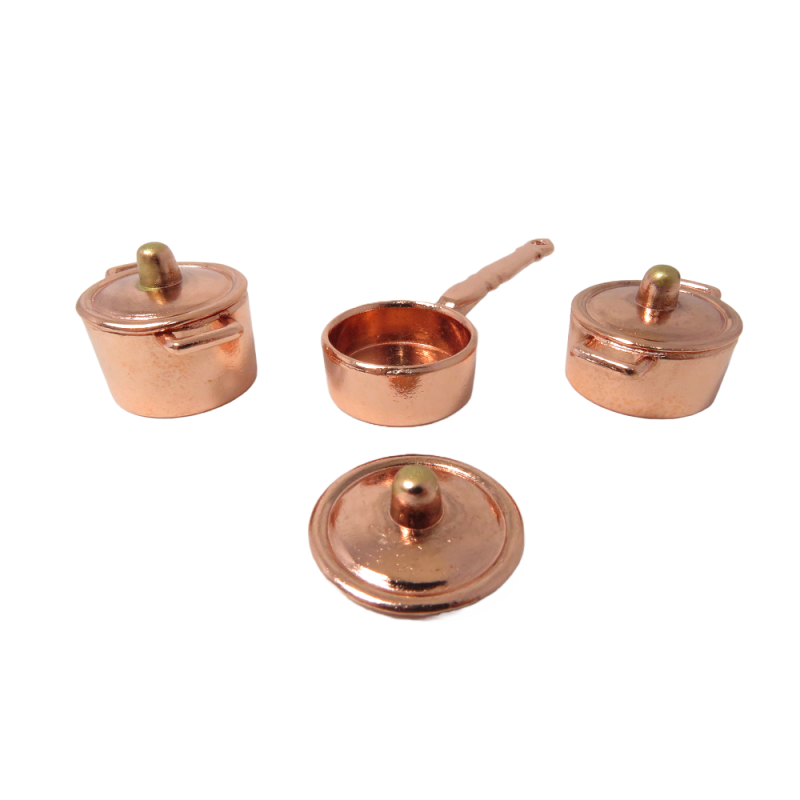 Dolls House Miniature Kitchen Accessory Copper Saucepan Pan Set